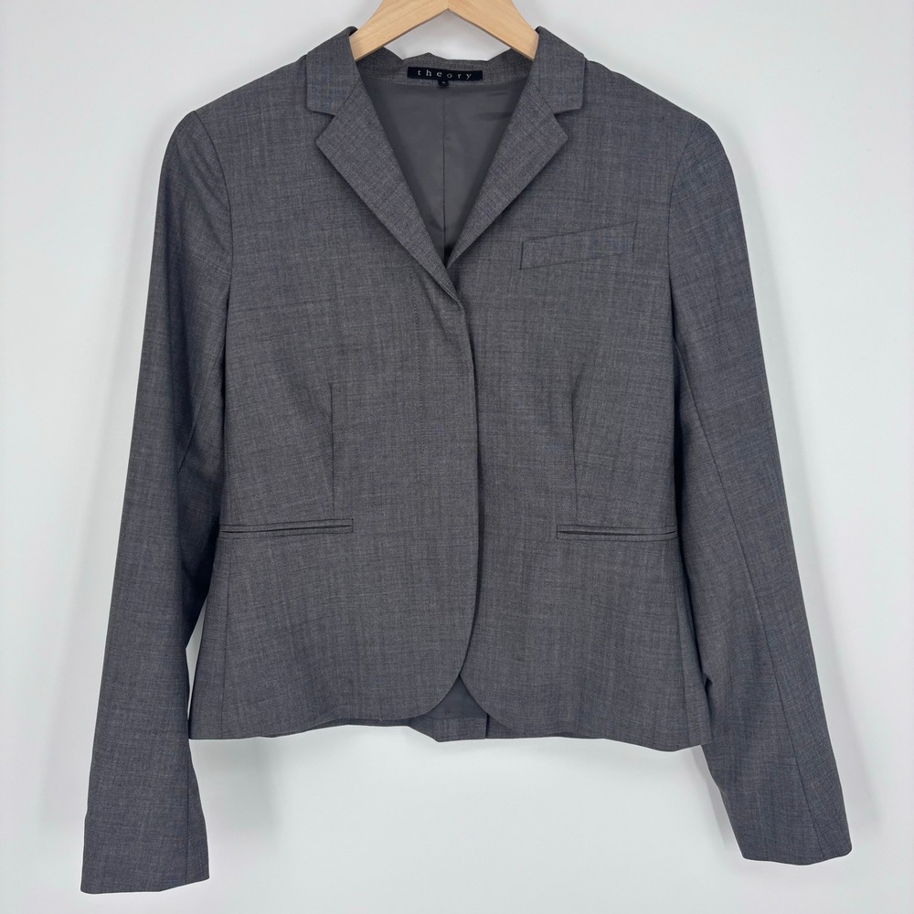 Theory Gabe B Tailored Wool Blazer Womens 6 Charcoal Grey Career Business Office